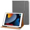 Front. DTTO - Case for iPad 9th/8th/7th Generation 10.2 Inch 2021/2020/2019, Premium Leather Folio Stand - Auto Wake/Sleep - Grey.