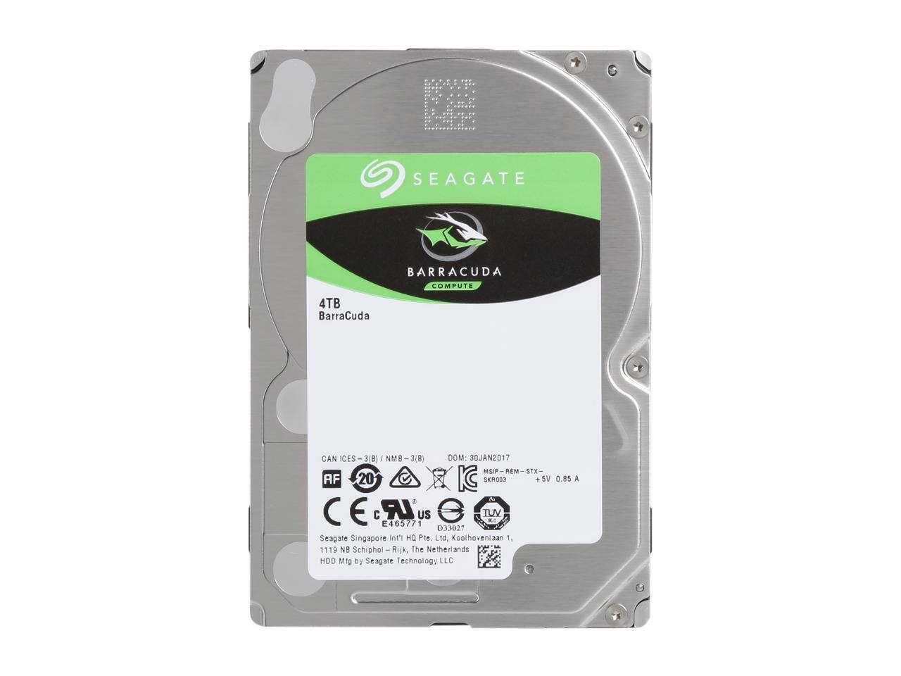 L SEAGATE BARRACUDA COMPUTE 4TB BarraCuda CAN ICES-3(B) /NM8-3(B) I NMB 3(B) DOM: 30JAN2017 MSIP-REM-STX- SKRD03 . SV 0.85 A A a C LR US TUV R E465771 033027 Seagate Singapore Int H Pte Ltd, Koolhovenlaan 1, 1119 NB Schiphol - Rijk, The Netherlands HOD Mfg by Seagate Technology LLC