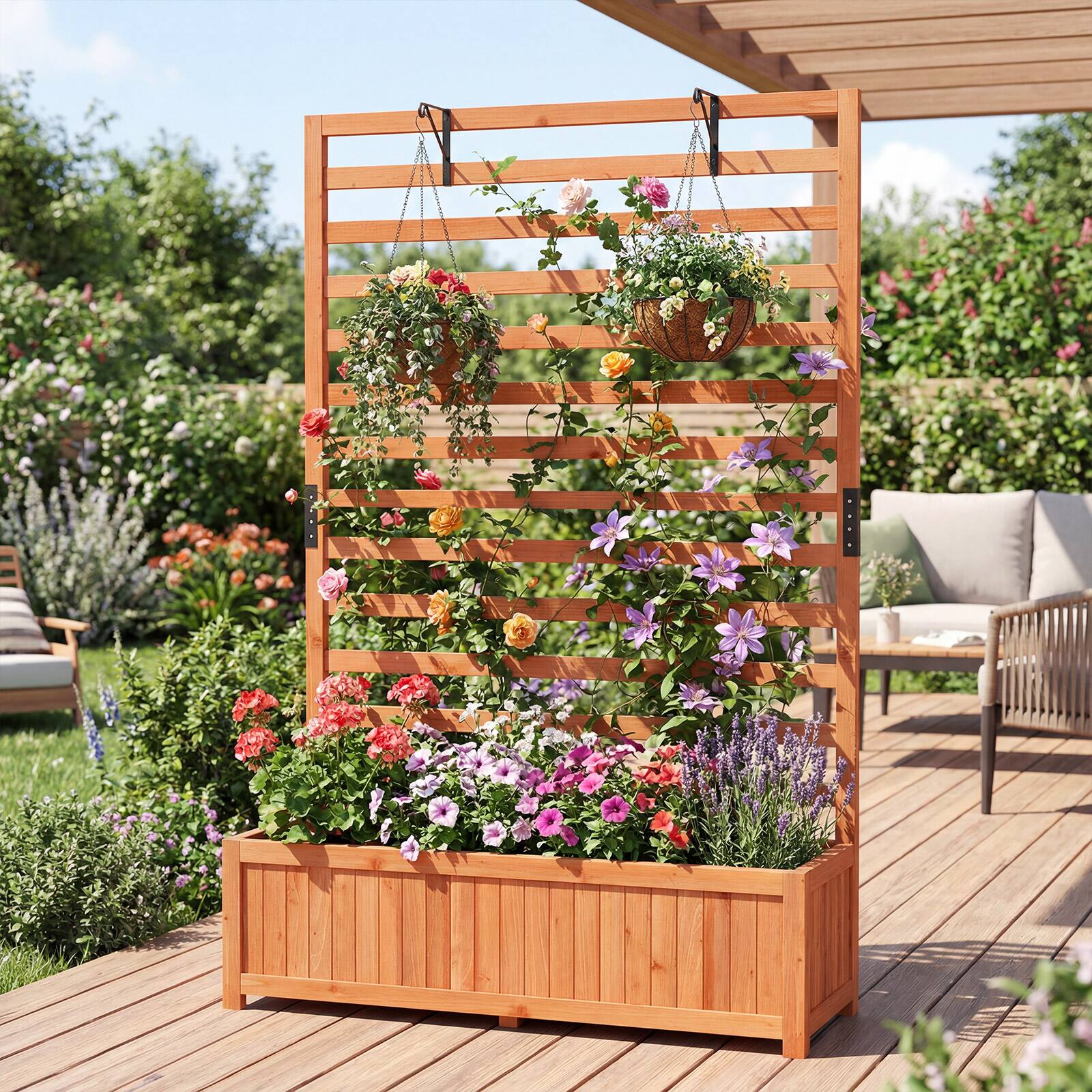 Alt View 5. Gymax - Gymax 2 PCS Wooden Raised Garden Bed w/ Vertical Trellis Liner Drainage - Orange.