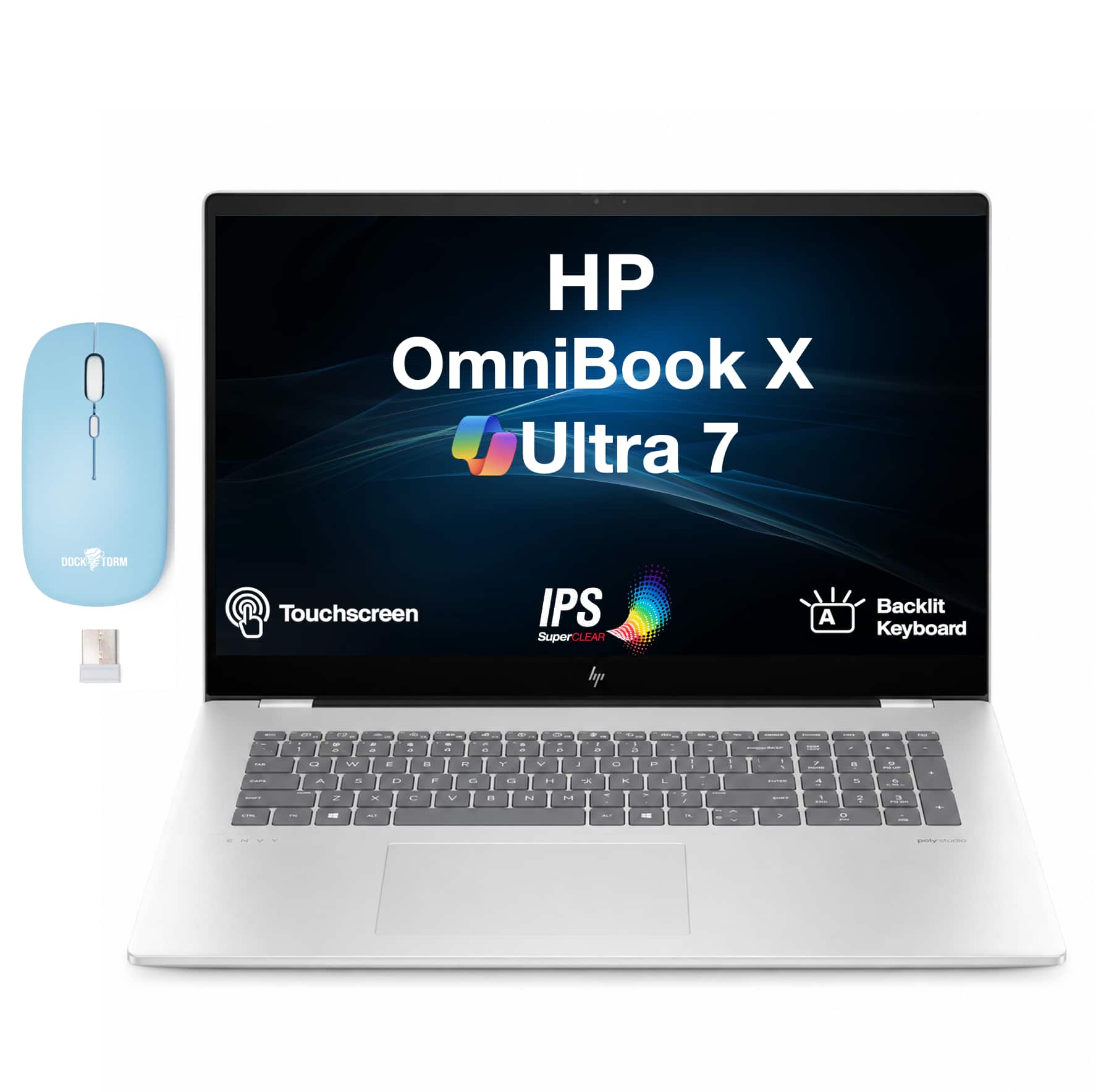 HP - Upgraded - OmniBook X Laptop 17.3 FHD Display (Ultra 7-256V, 16GB, 512GB SSD, Win 11 Pro) w/Dockztorm Wireless Mouse - Glacier Silver