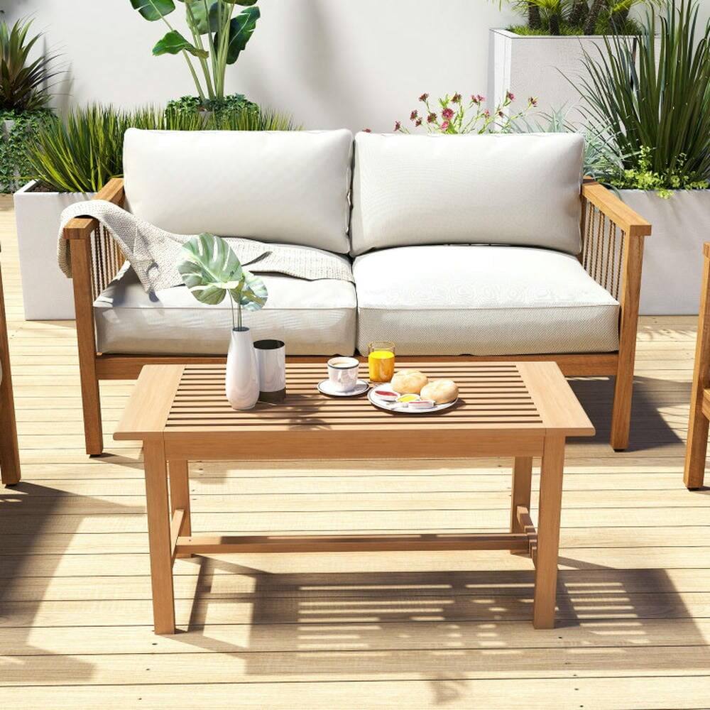 Alt View 5. Kadyn - Modern Style 36 In with Slatted Coffee Table for Patio Use - Brown.