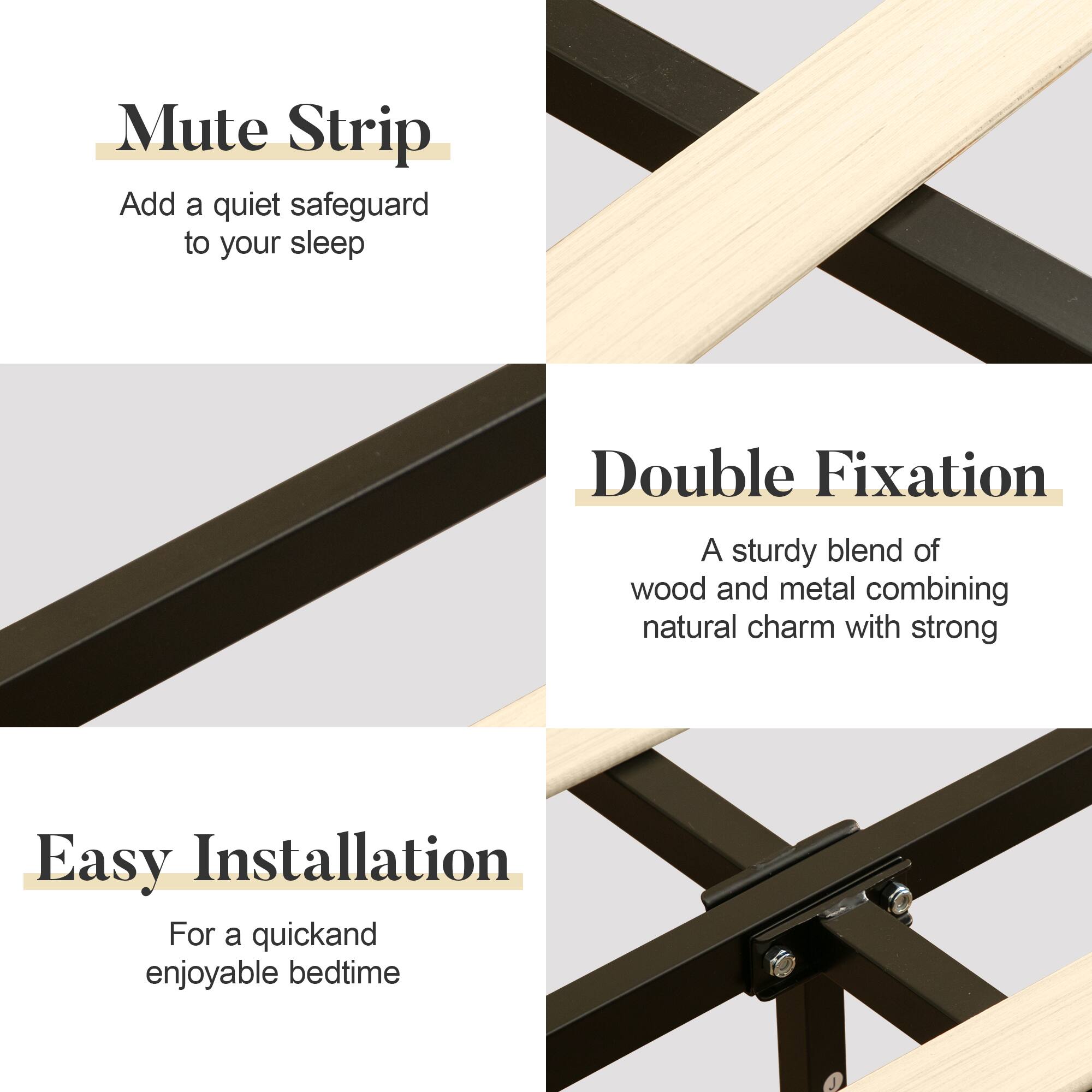 Mute Strip  
Add a quiet safeguard to your sleep  

Double Fixation  
A sturdy blend of wood and metal combining natural charm with strong  

Easy Installation  
For a quick and enjoyable bedtime