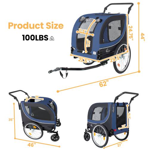 Product Size: 11.5" x 100LBS to 1 x 17.5" x 21.5" x 29.5" x 24.75" x 44" = 62" x 15" x 35" x 16.5" x 46" x 27"