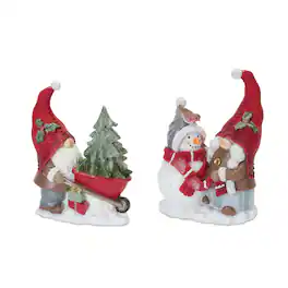 BreeBe - Gnome Figurine with Snowman and Pine Tree (Set of 2)