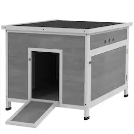 Pawhut - Duck Coop with Openable Roof, Removable Floor, Double Doors, Ramp, for 3-6 Ducks, Chickens - Light Gray