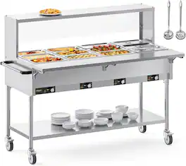 Winado - 96QT Electric Commercial Food Warmer 2000W, 12-Pan Steam Table 8QT/Pan Stainless Steel Bain Marie w/Overshelf Undershelf - Silver