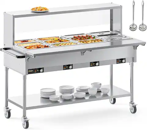 Front. Winado - 96QT Electric Commercial Food Warmer 2000W, 12-Pan Steam Table 8QT/Pan Stainless Steel Bain Marie w/Overshelf Undershelf - Silver.