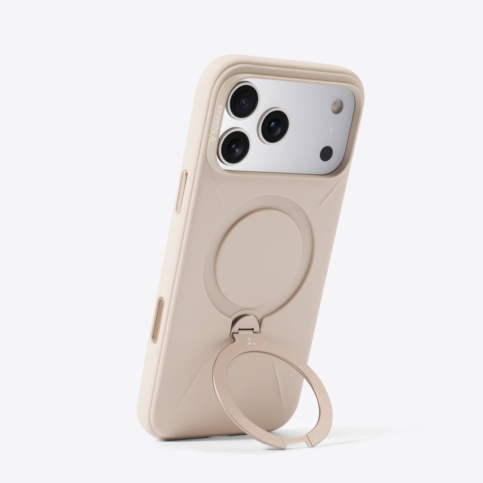 Angle. TORRAS - TORRAS Ostand Q3 Silicone iPhone 17 Pro Max Case: 360° Magnetic Stand, Liquid Silicone, Anti-Dust - Desert Gold - Desert Gold.