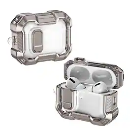 UUCOVER - Rugged Protective Case for Apple Airpods Pro 2nd Gen (2022) with Lock and Carabiner Shockproof PC Clear Cover - Titanium