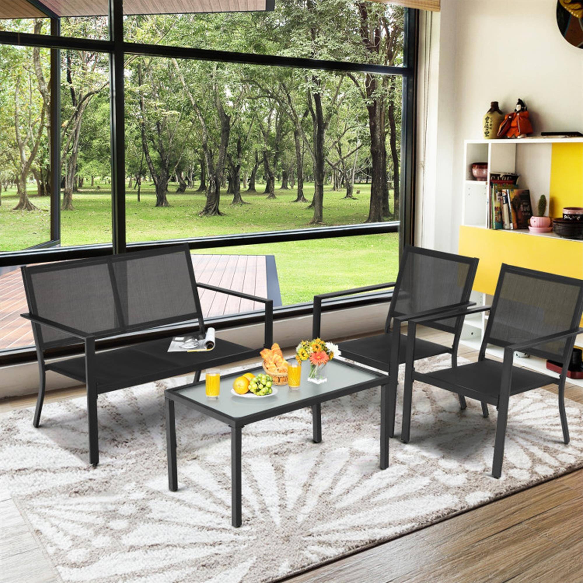 Alt View 4. Boyel Living - Gray 4 PCS Patio Furniture Set Sofa Coffee Table Steel Frame Garden 42.5-in L x 32-in W x 28-in H - Gray.