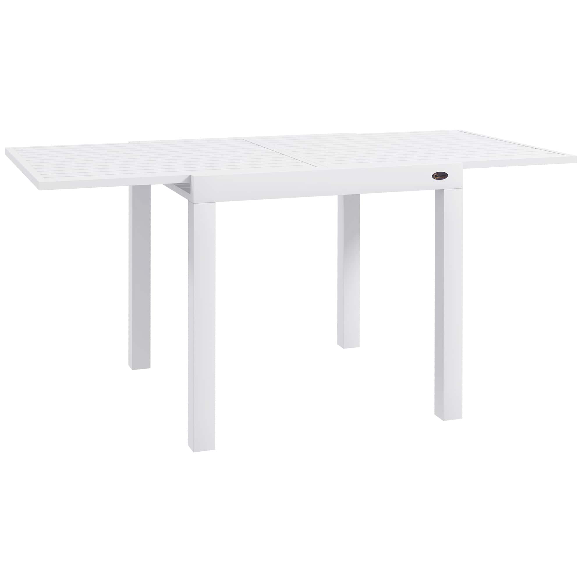 Outsunny - Expandable Patio Dining Table for 4-6, 35.5" -70.75" Aluminum Extendable Outdoor Dining Table - White