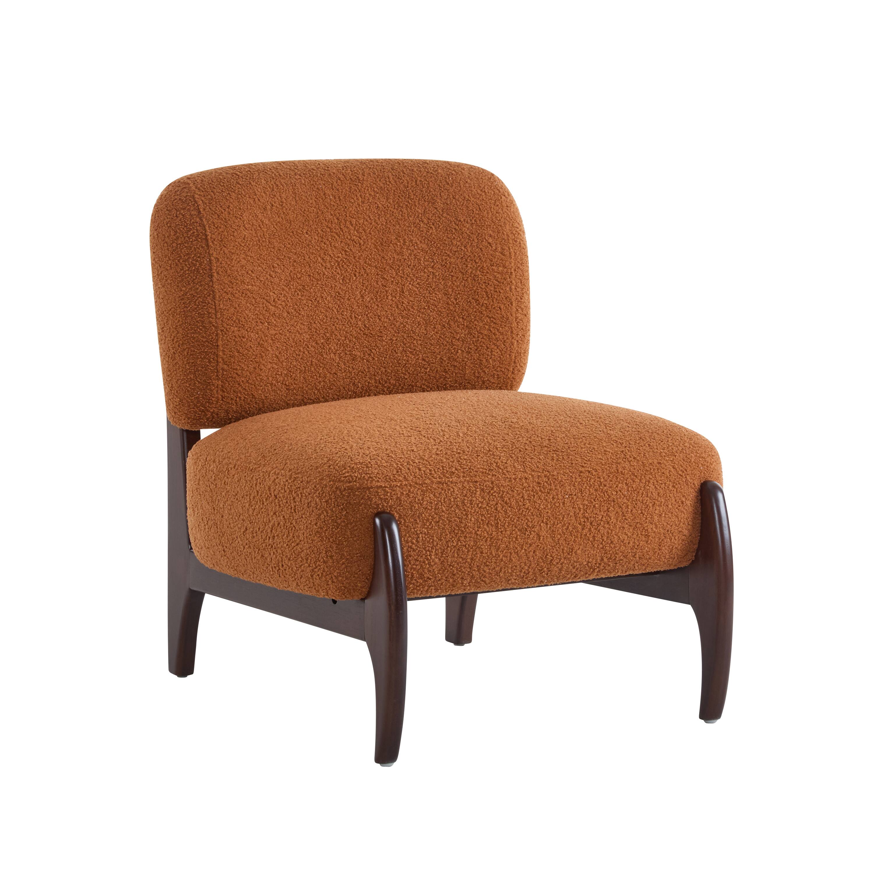 Left. TinyHomie - 26 Inch Modern Boucle Lounge Chair Solid Wood Frame - Orange.