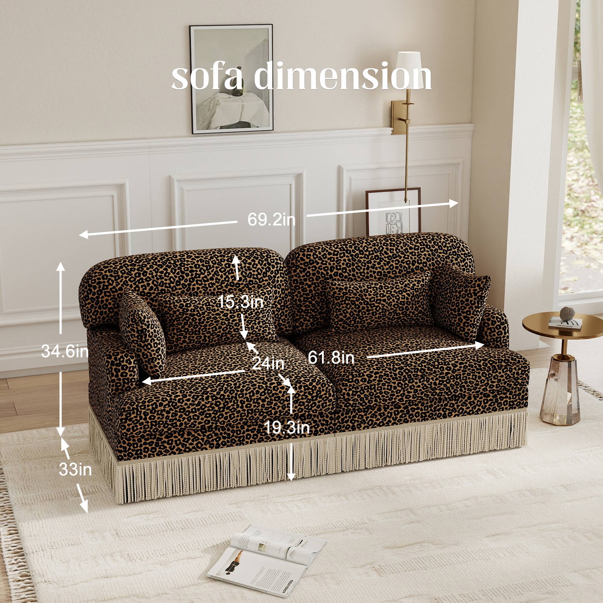 sofa dimension 69.2in x 34.6in x 61.8in x 15.3in x 24in x 19.3in x 33in