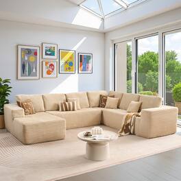 Ovios - 133" Modular Sectional Sofa, U Shaped Couch with Chaise Lounge for Living Room - Beige(Left Facing, J10)