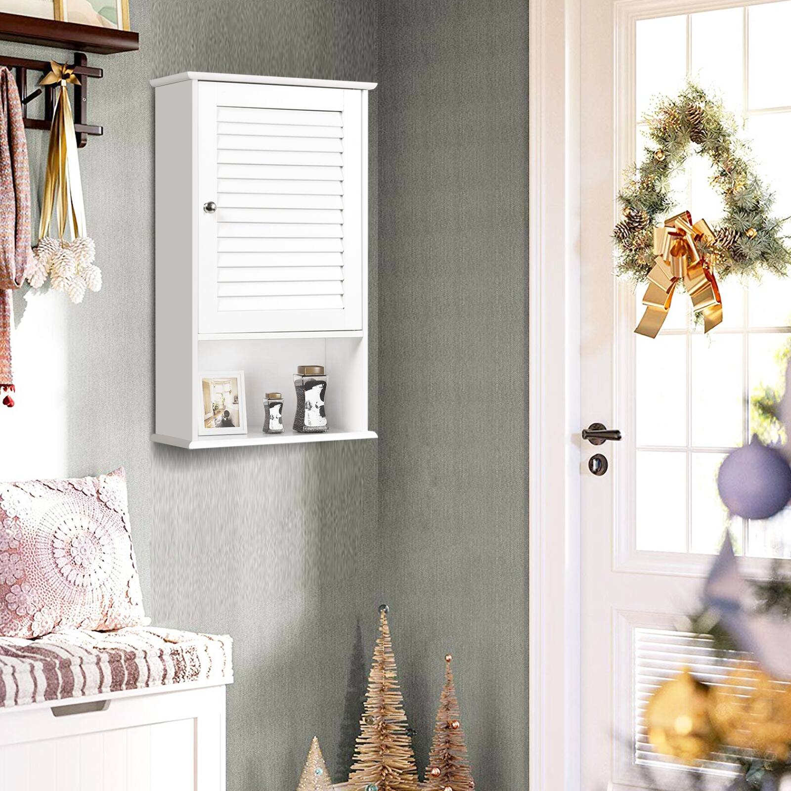 Alt View 5. Costway - Costway Wall Cabinet Hanging Bathroom Storage Cabinet 27.5" Height Adjustable - White.