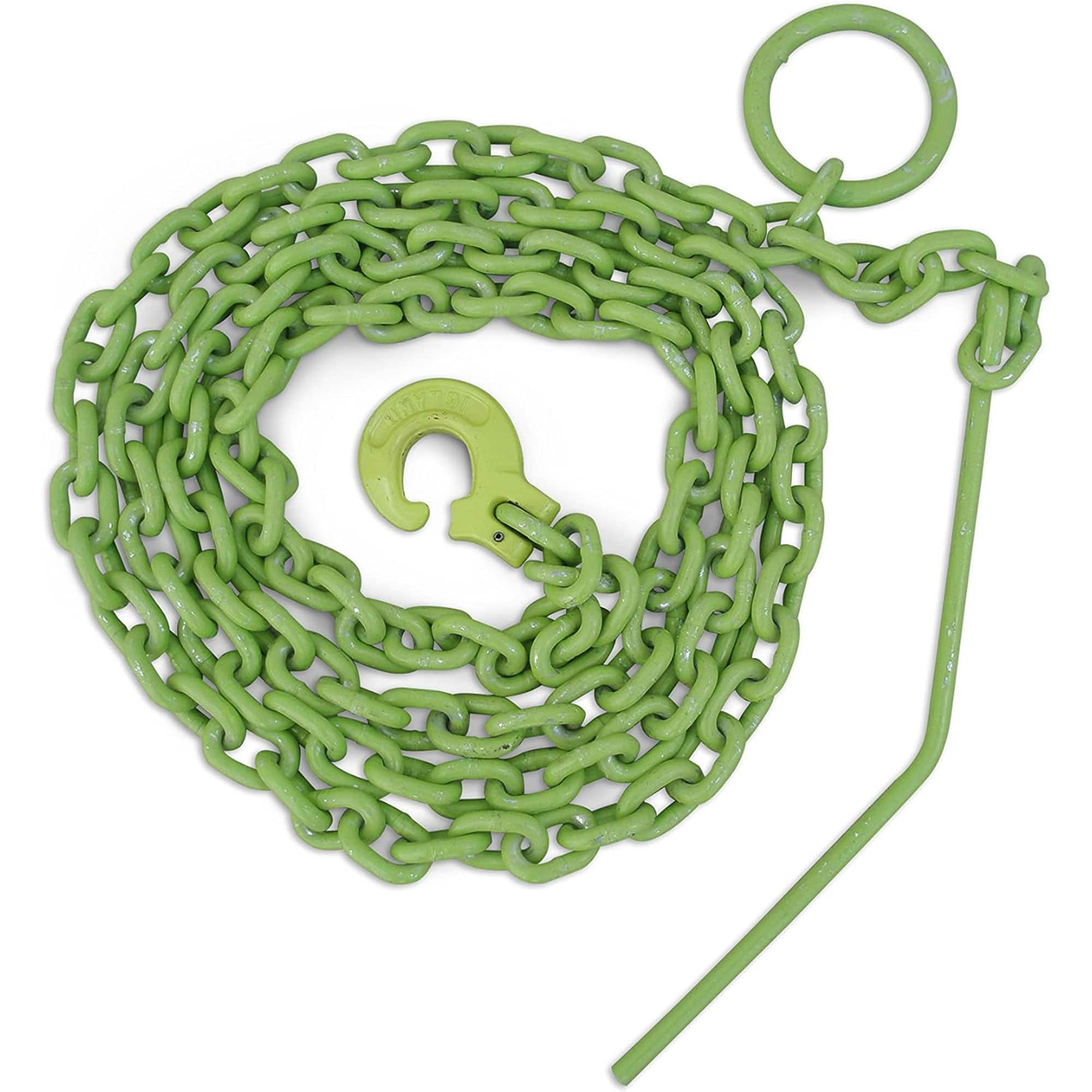 Timber Tuff - 15 Foot Choker Chain w/Probe Stake for ATVs, UTVs, & Lawn Tractors - Green