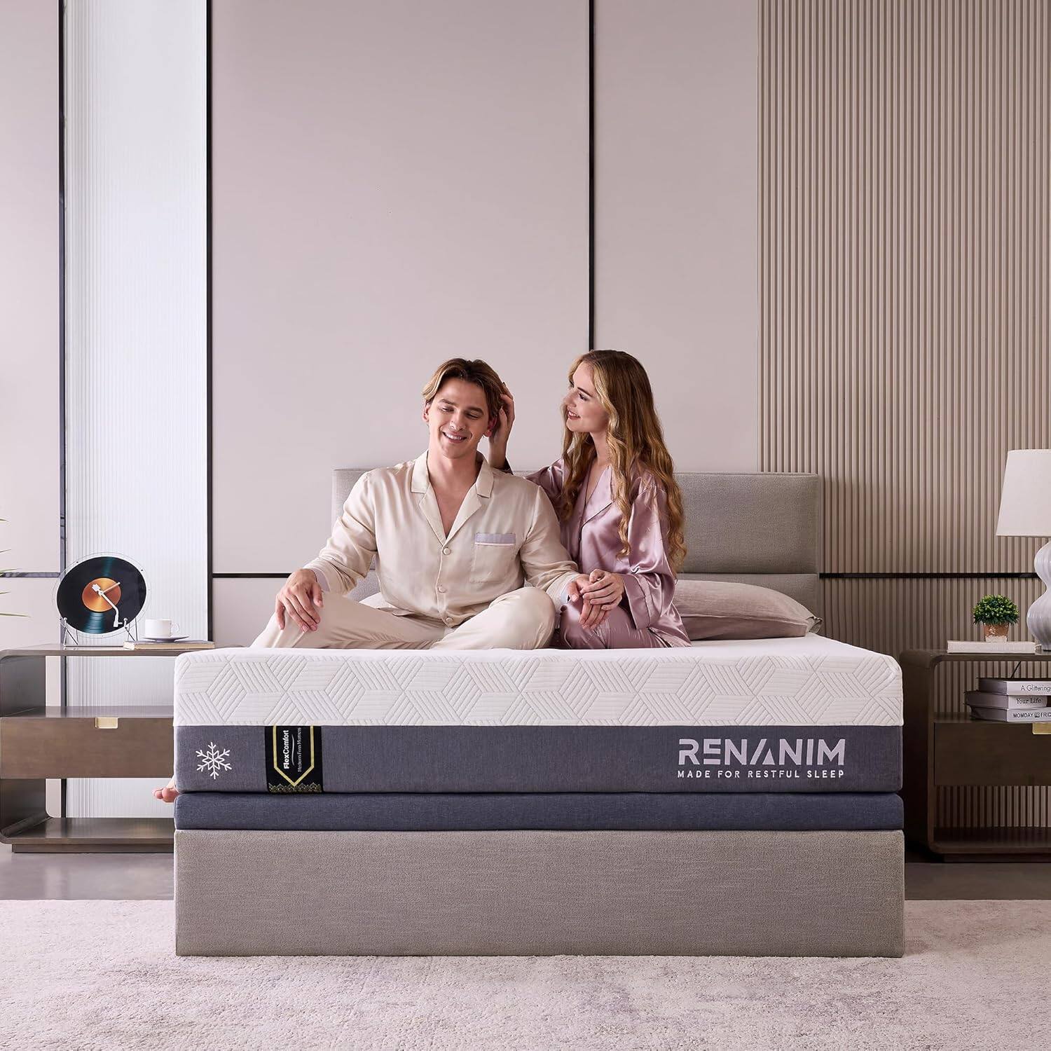 Renanim - Full 12" Medium Mattress in a Box, Breathable Cooling Gel Memory Foam for Cooler & Deeper Sleep - Gray