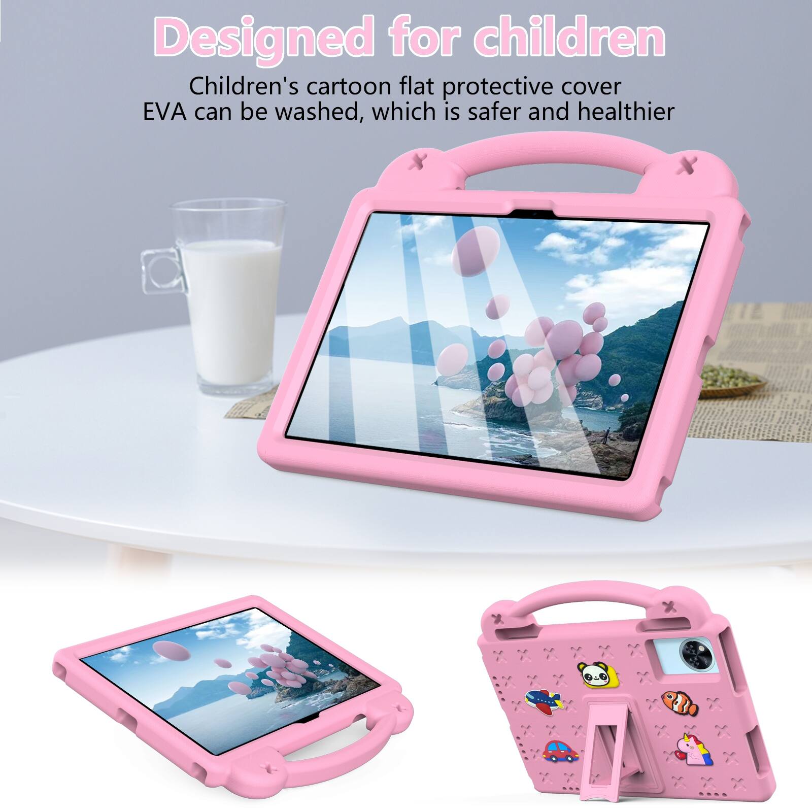 Designed for children  
Children's cartoon flat protective cover EVA can be washed, which is safer and healthier