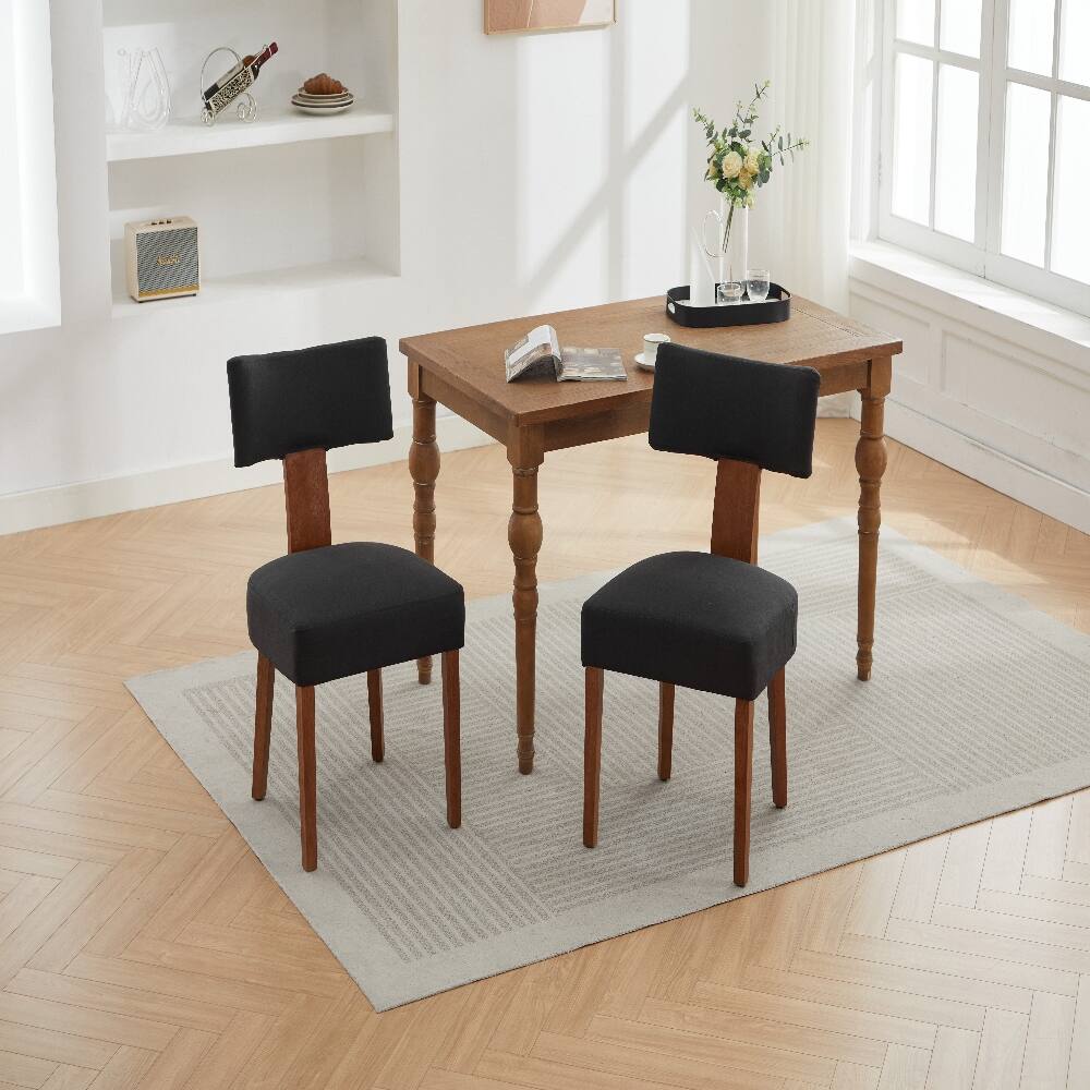 Alt View 9. Loheer - Loheer Set of 2 Linen Dining Chairs Modern Armless Black Chairs with Curved Backrest Solid Wooden Legs for Living Room - Black.