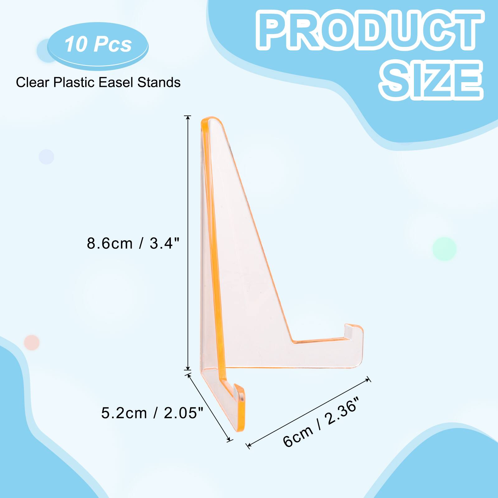 10 Pcs Clear Plastic Easel Stands

PRODUCT SIZE

8.6cm / 3.4"  
5.2cm / 2.05"  
6cm / 2.36"