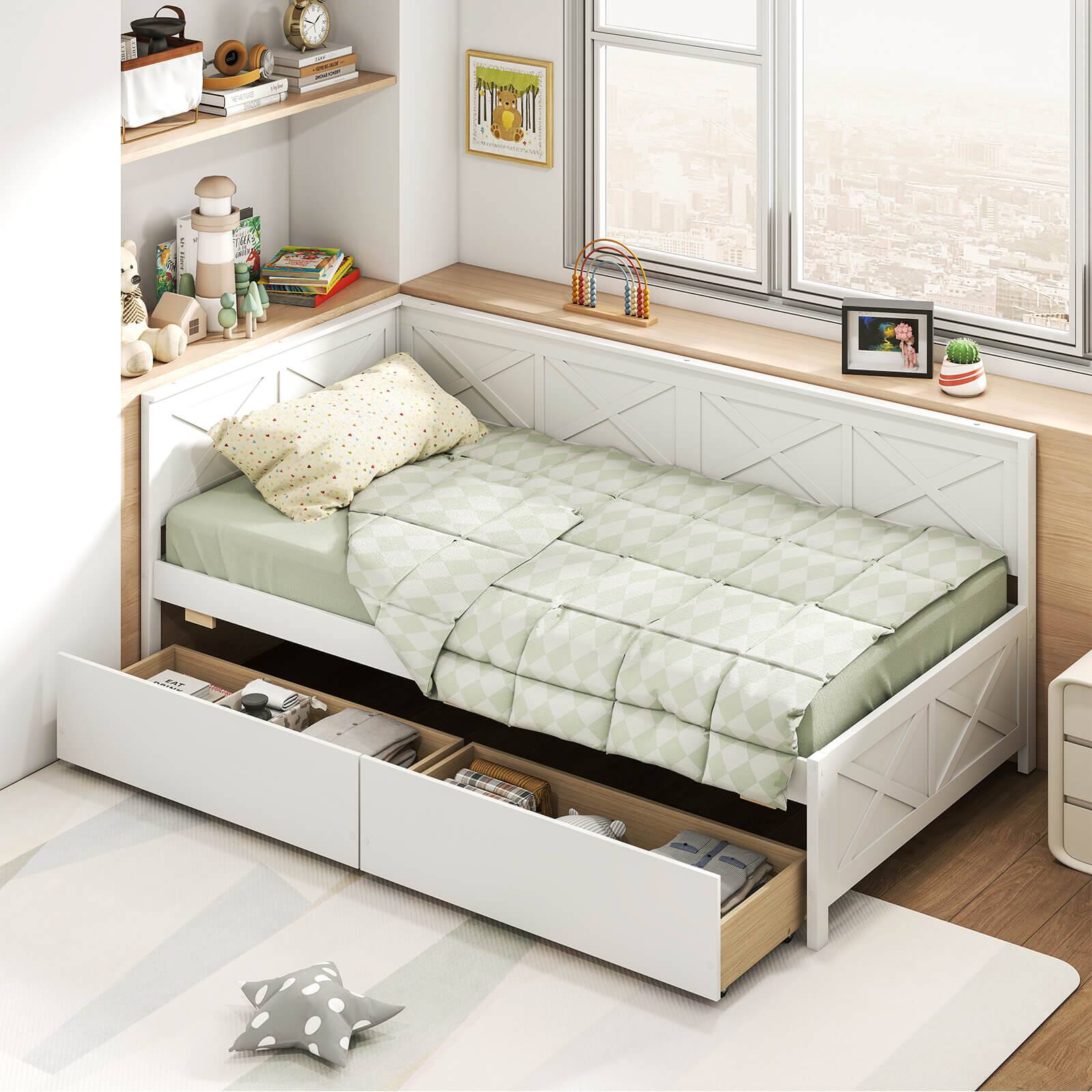 Alt View 4. Costway - Costway Twin Size Daybed with 2 Storage Drawers Slats Support & Guardrails Sofa Bed White - White.