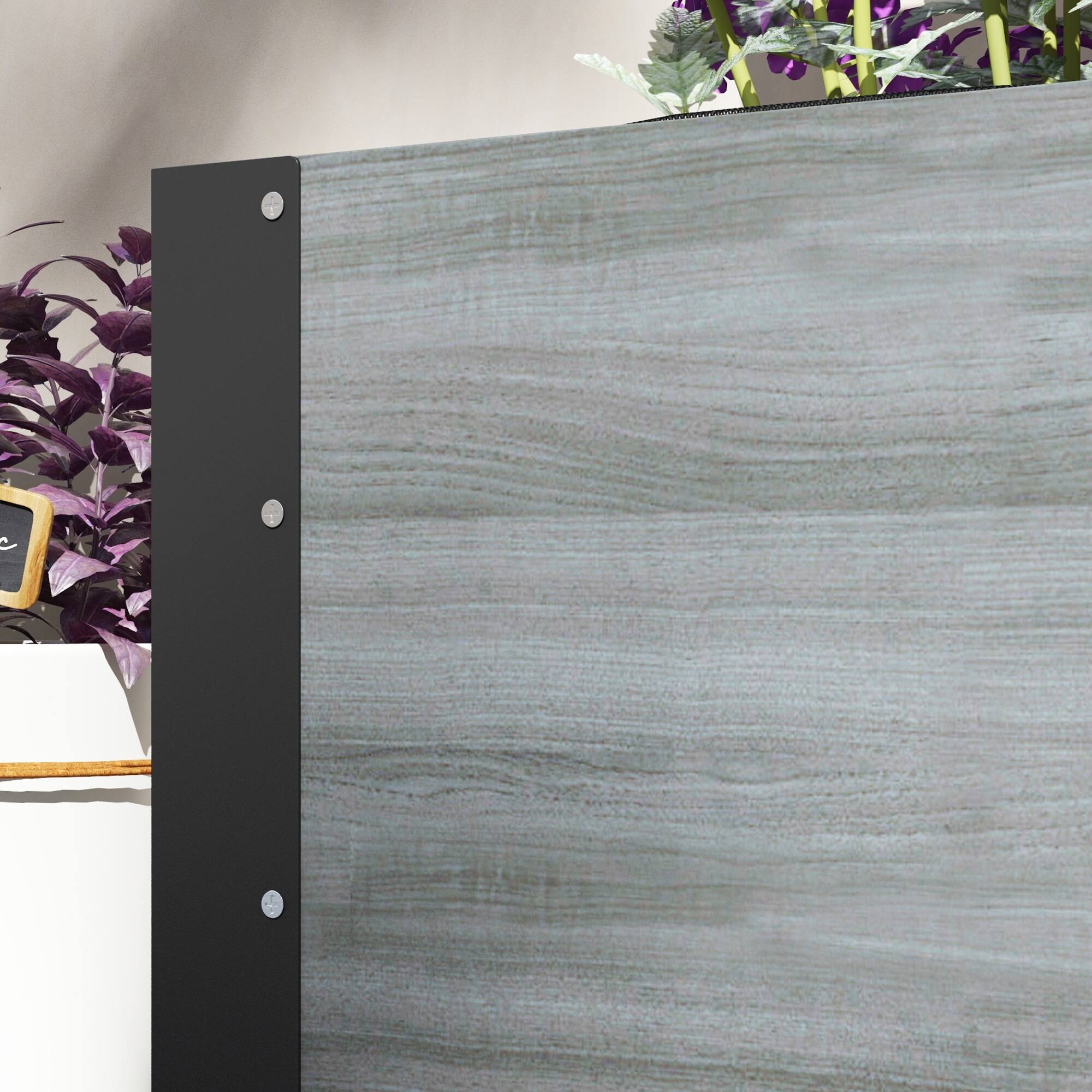 Alt View 5. Outsunny - Outsunny Raised Garden Bed with Trellis, 58" Outdoor Wooden Planter Box with Wheels, Bed Liner - Gray.