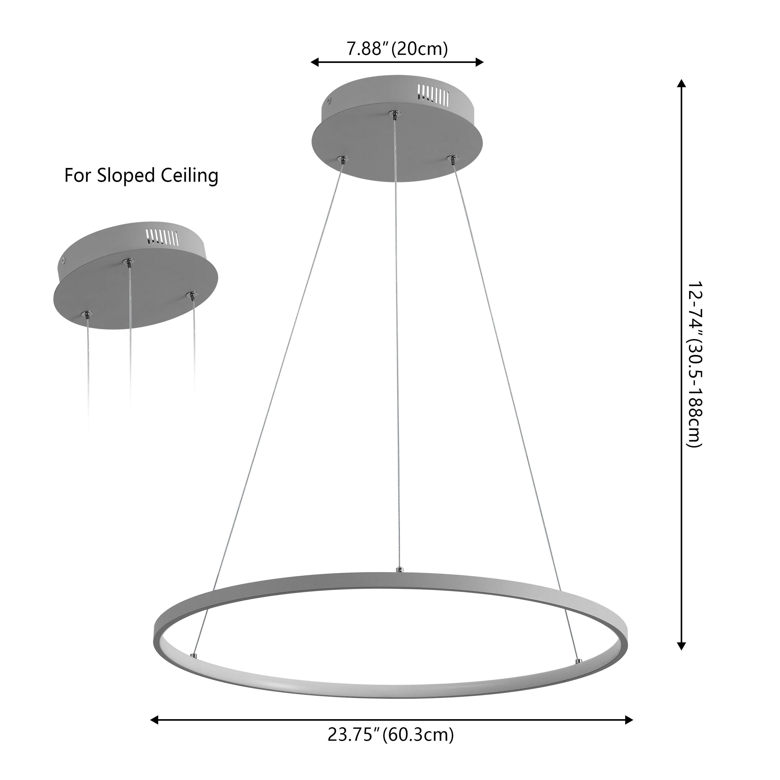 7.88" (20cm) For Sloped Ceiling  
12-74" (30.5-188cm)  
23.75" (60.3cm)
