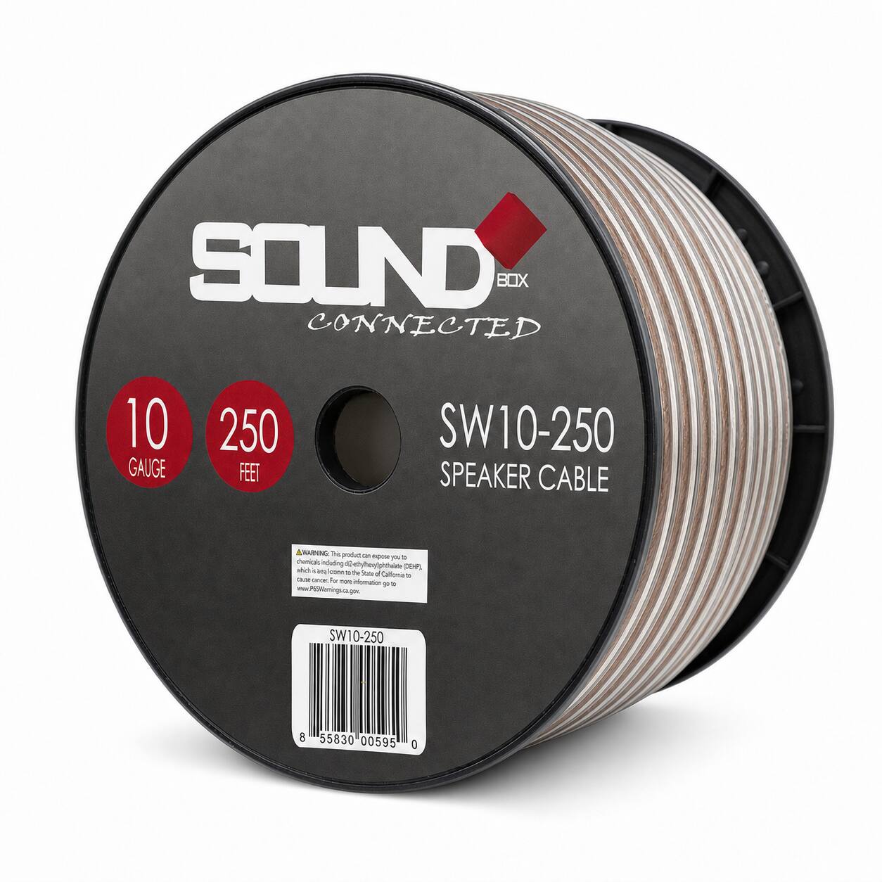 SOUND CONNECTED  
10 GAUGE  
250 FEET  
SW10-250 SPEAKER CABLE  

A WARNING: This product can expose you to chemicals including BPA, which is known to the State of California to cause cancer. For more information go to www.P65Warnings.ca.gov  

SW10-250  
8 55830 00595 0