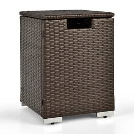 Costway - 16" Rattan Propane Tank Cover Hideaway Side Table 20 lbs Propane Gas Holder - Brown