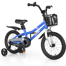 Costway - 16" Kid's Bike with Removable Training Wheels & Basket for 4-7 Years Old - Blue