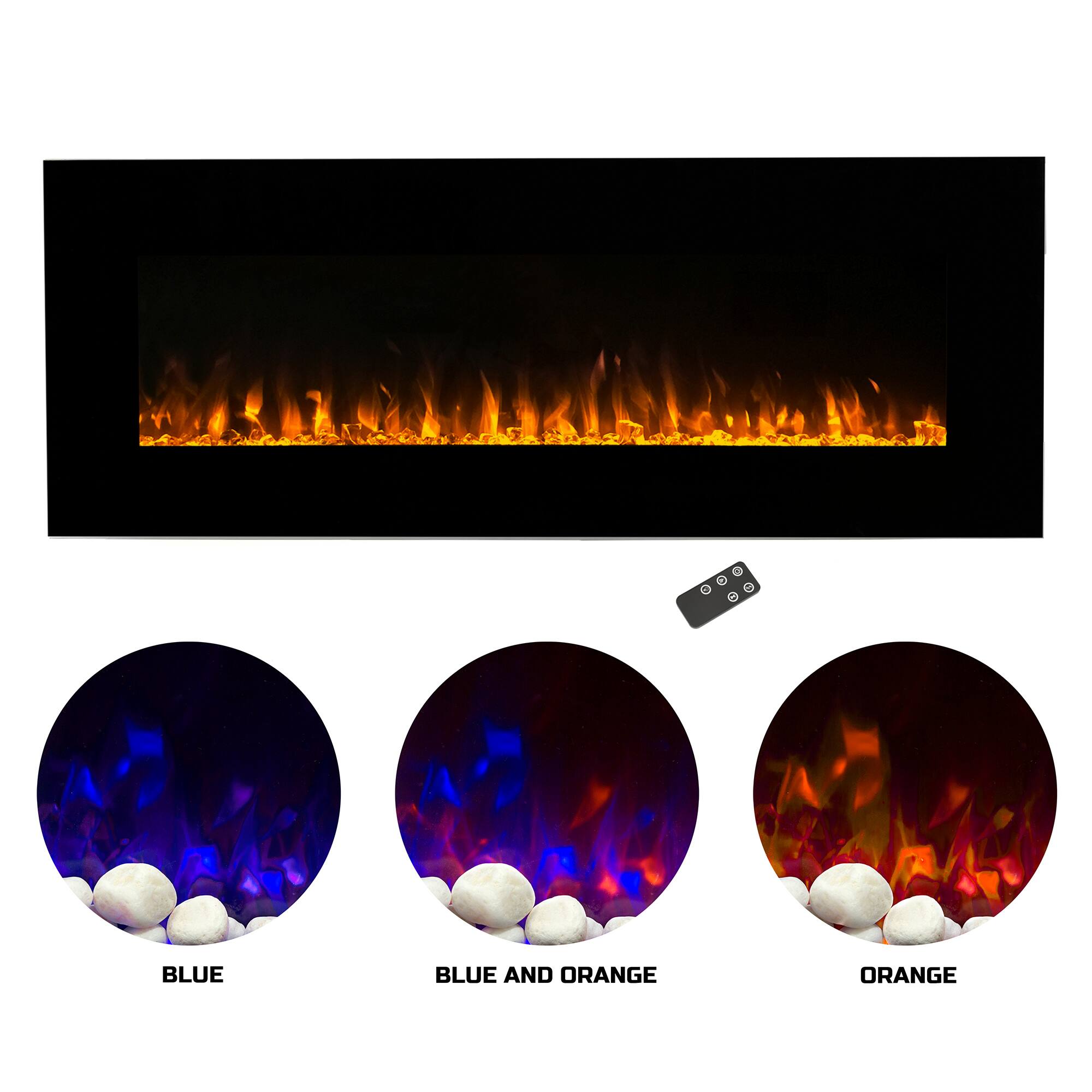 Alt View 11. Northwest - 54-Inch Electric Fireplace Wall Mounted - LED Fire and Ice Flame, Adjustable Heat, and Brightness with Remote (Black) - Black.