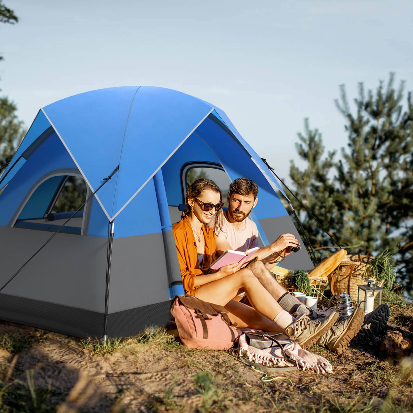 Left. Costway - Camping Tent for 2-3 People Waterproof & Windproof Family Dome Tent w/ Rainfly - Blue + Black.