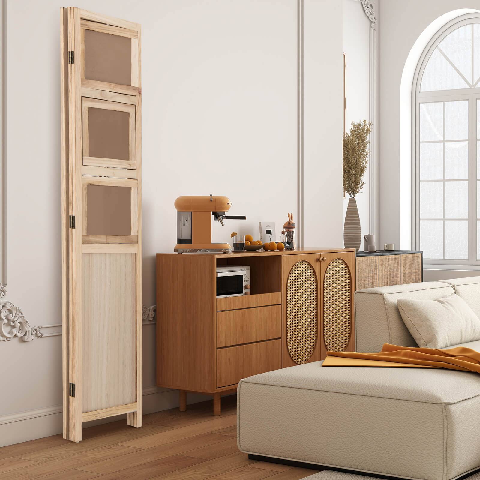 Alt View 4. Costway - Costway 67" 3 Panel Room Divider with Paulownia Wood Photo Frames Metal Hinges for Home - Natural.