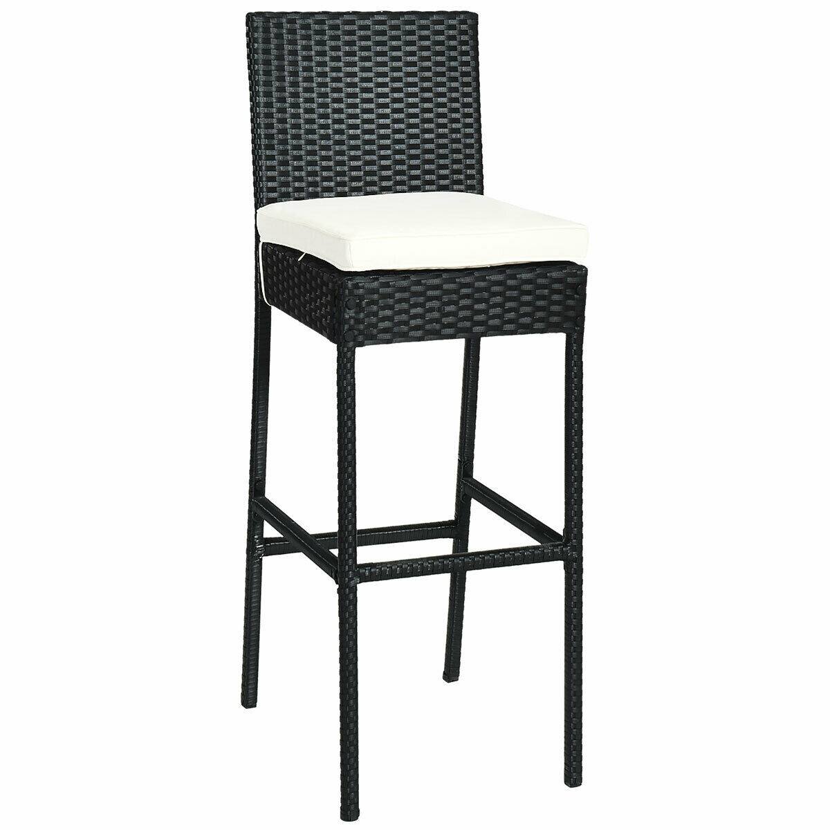 Left. Costway - 7 PCS Patio Rattan Wicker Bar Dining Furniture Set wood Table Top 6 Stools - Black (As Picture Shows).