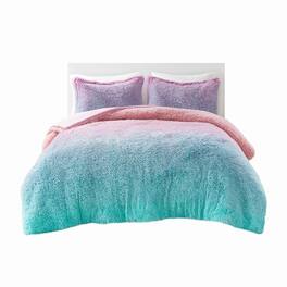 Gracie Mills - Herman Luxe Ombre Shaggy Faux Fur Duvet Cover Set - Purple Multi