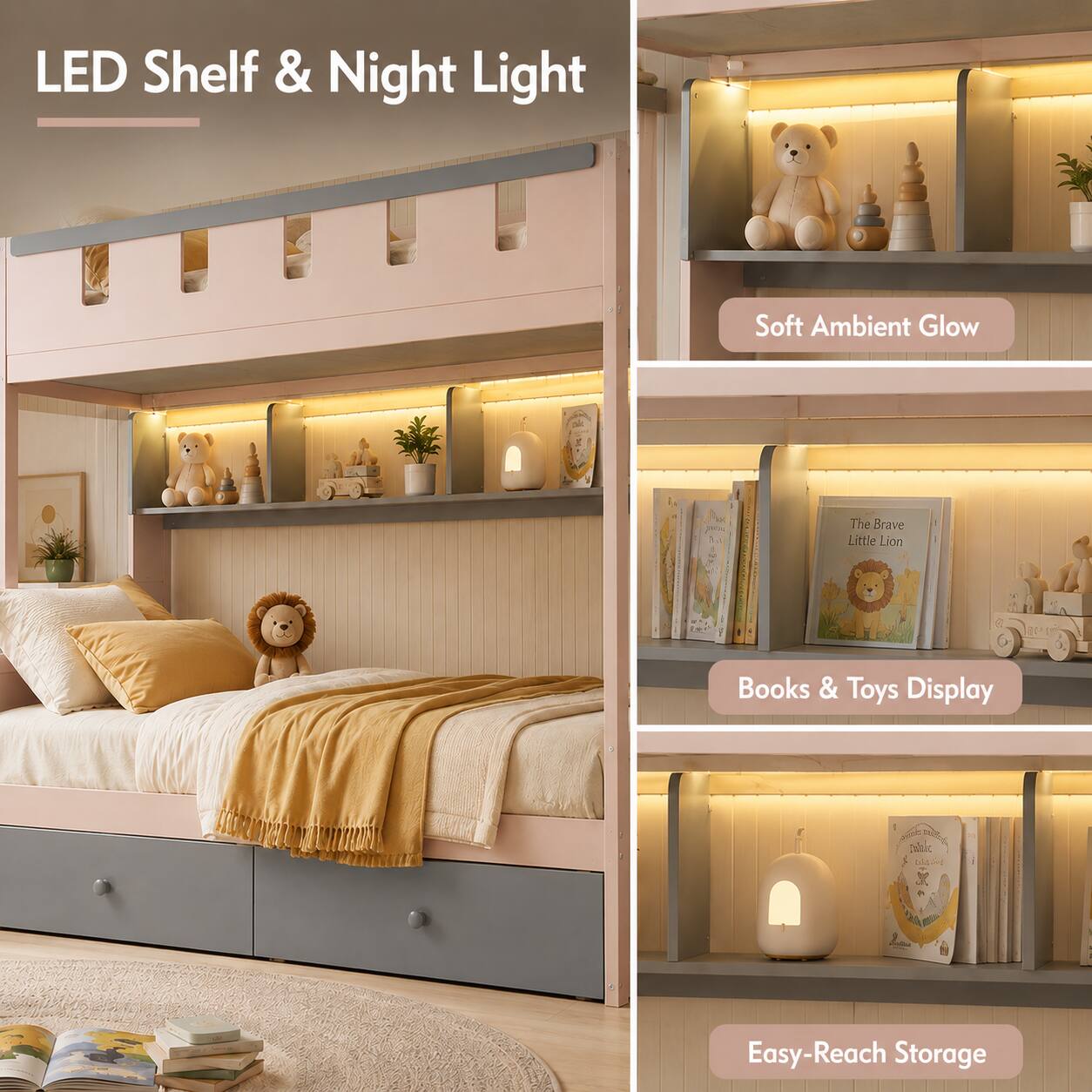 LED Shelf & Night Light

Soft Ambient Glow

Books & Toys Display

Easy-Reach Storage