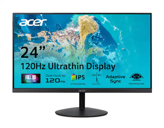 Acer 24" 120Hz Ultrathin Display: Overclock to 120Hz, Full HD (1920x1080), IPS, Adaptive Sync, Ultra Thin, Wide Viewing Angle.