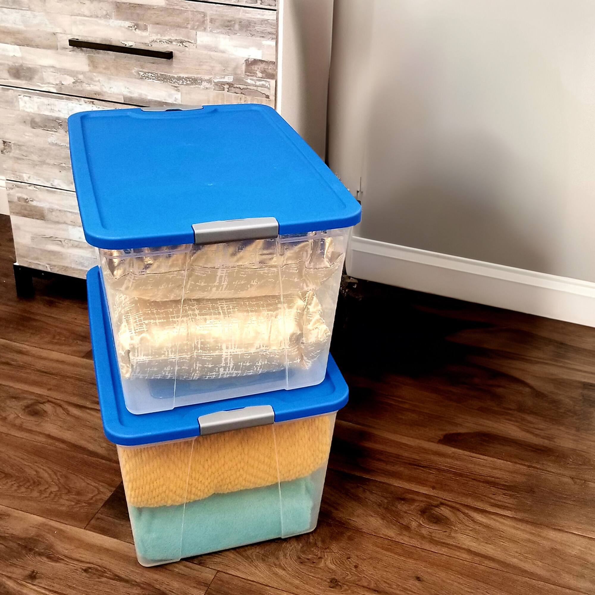 Alt View 8. Homz - Homz 64 Qt Secure Latch Large Clear Stackable Storage Container Bin (4 Pack) - Blue Lid.