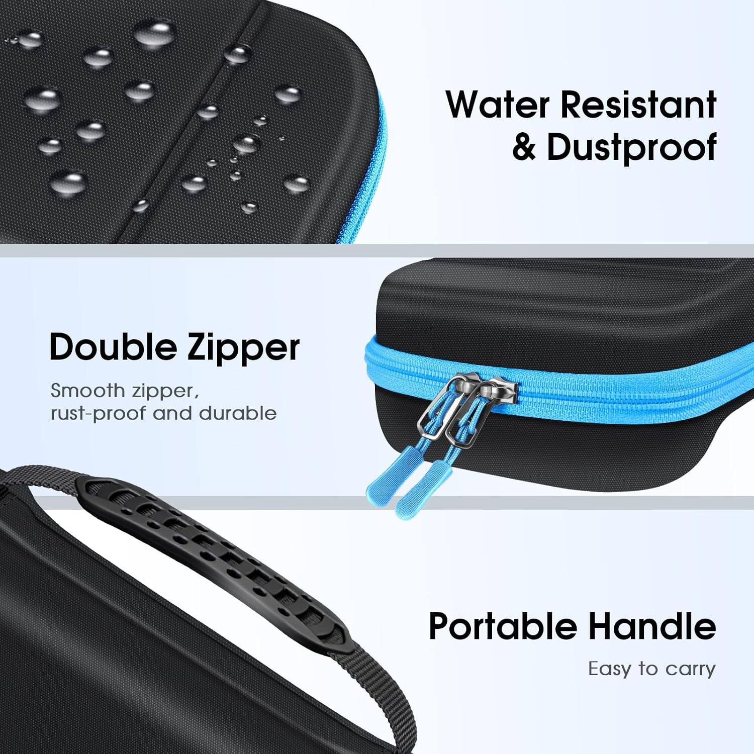 Water Resistant & Dustproof

Double Zipper
Smooth zipper, rust-proof and durable

Portable Handle
Easy to carry