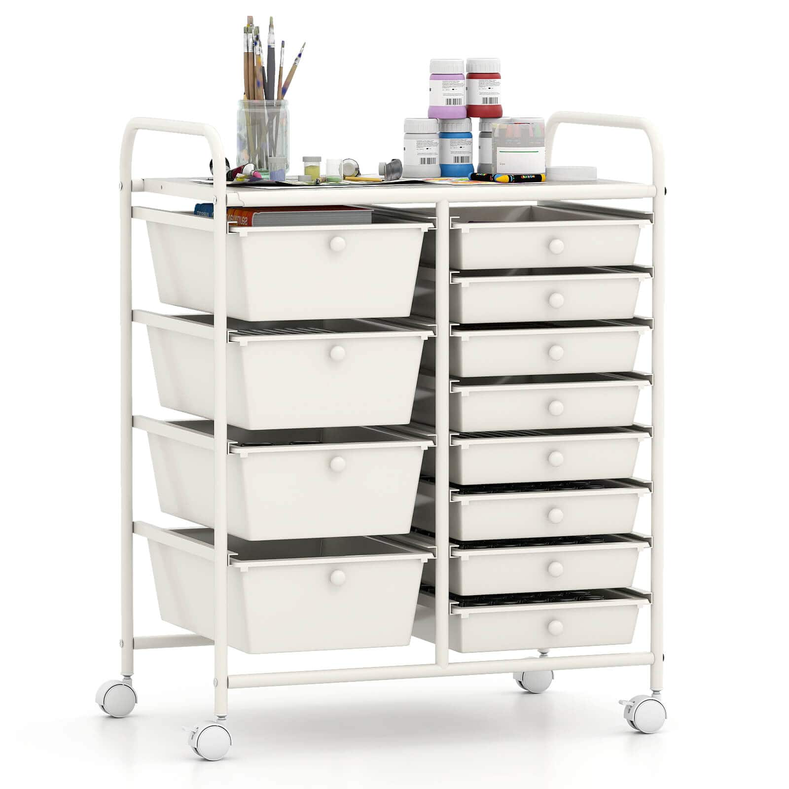 Costway - 12-Drawer Rolling Storage Cart with Removable Drawers & Lockable Casters for Office - White
