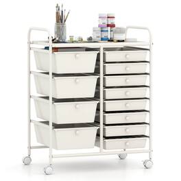 Costway - 12-Drawer Rolling Storage Cart with Removable Drawers & Lockable Casters for Office - White