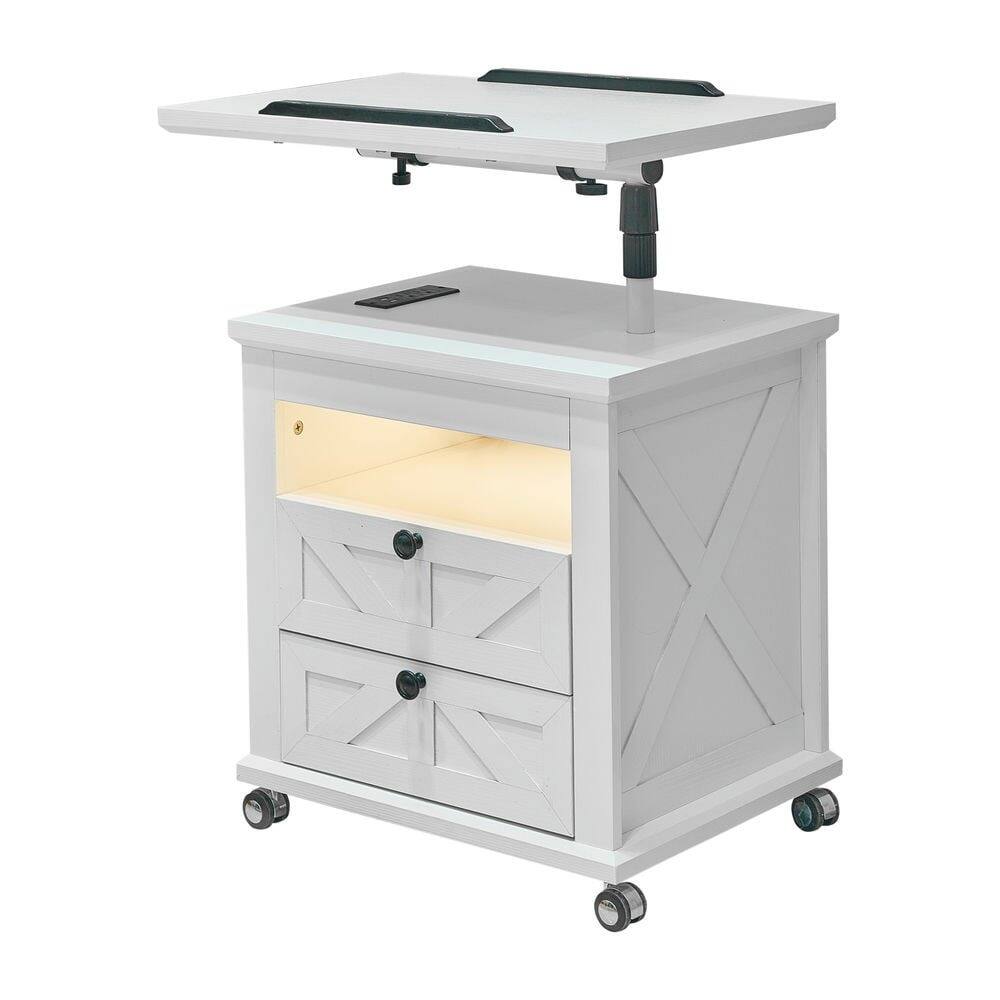 Alt View 6. Kadyn - Kadyn Lift Top Desk Cart, Mobile Rolling Table, Wood Storage Cabinet with Drawers, Adjustable Height Utility Cart, White - White.