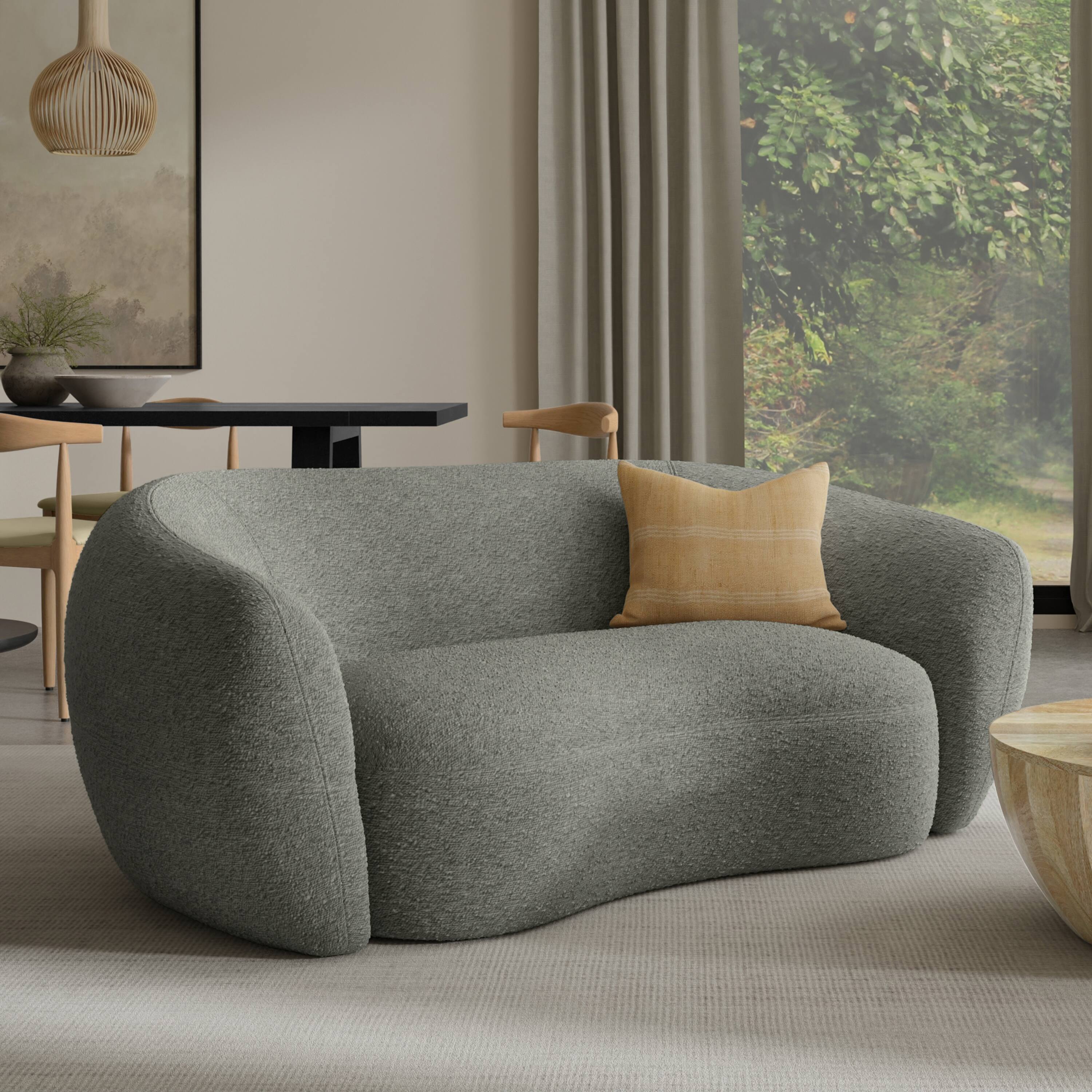 Angle. Simpli Home - Sherri 69 inch Wide Contemporary Loveseat Sofa in Stone Grey Boucle Performance Fabric - Stone Grey.