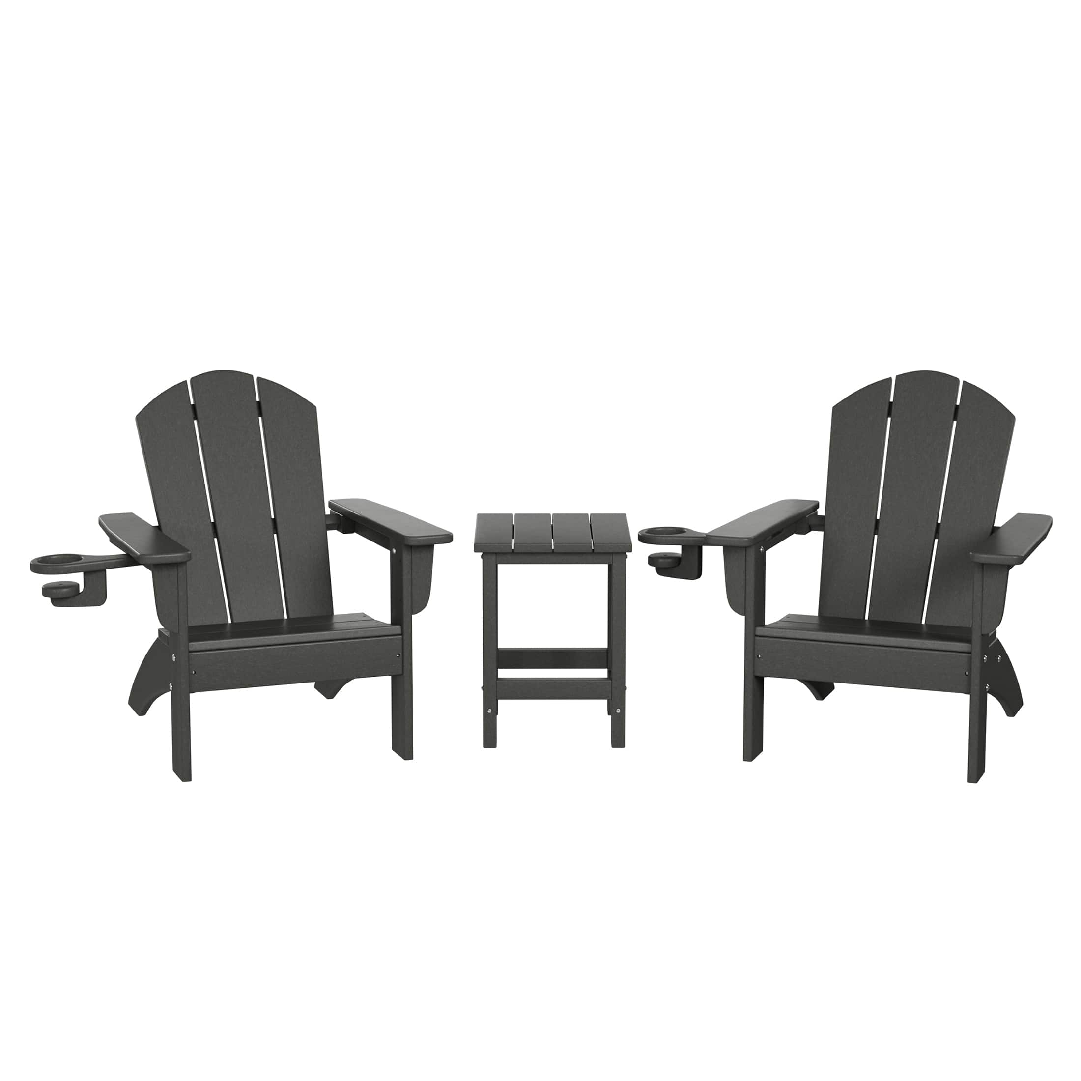 WestinTrends - Malibu 3-Piece Kids HDPE Adirondack Chairs Set with Square Side Table and Cup Holders - Gray