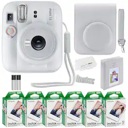 Bundle - Fujifilm - Instax Mini 13 Instant Camera 60 Photo Prints, Photo Album, Case & Quality Photo Microfiber Cloth - Clay White