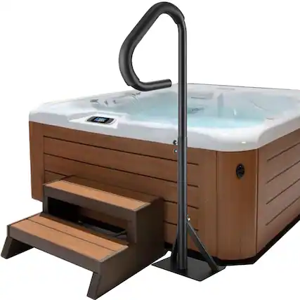 Front. VEVOR - Hot Tub Handrail, 360 Rotatable Spa Side Handrail with 35"-57" Adjustable Height, Rust-proof Aluminum Spa Step Hot Tub - Matte Black.