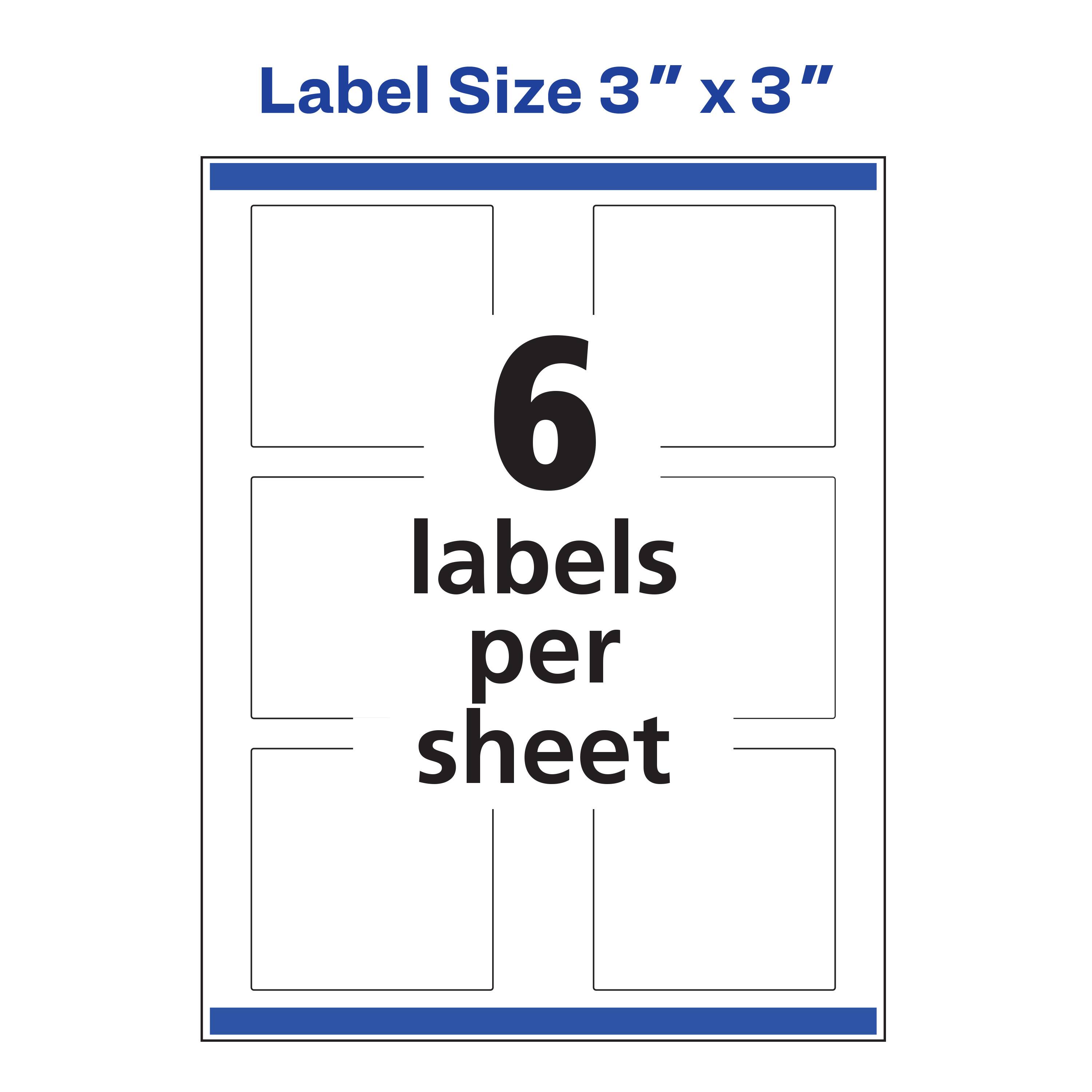 Label Size 3" x 3"  
6 labels per sheet
