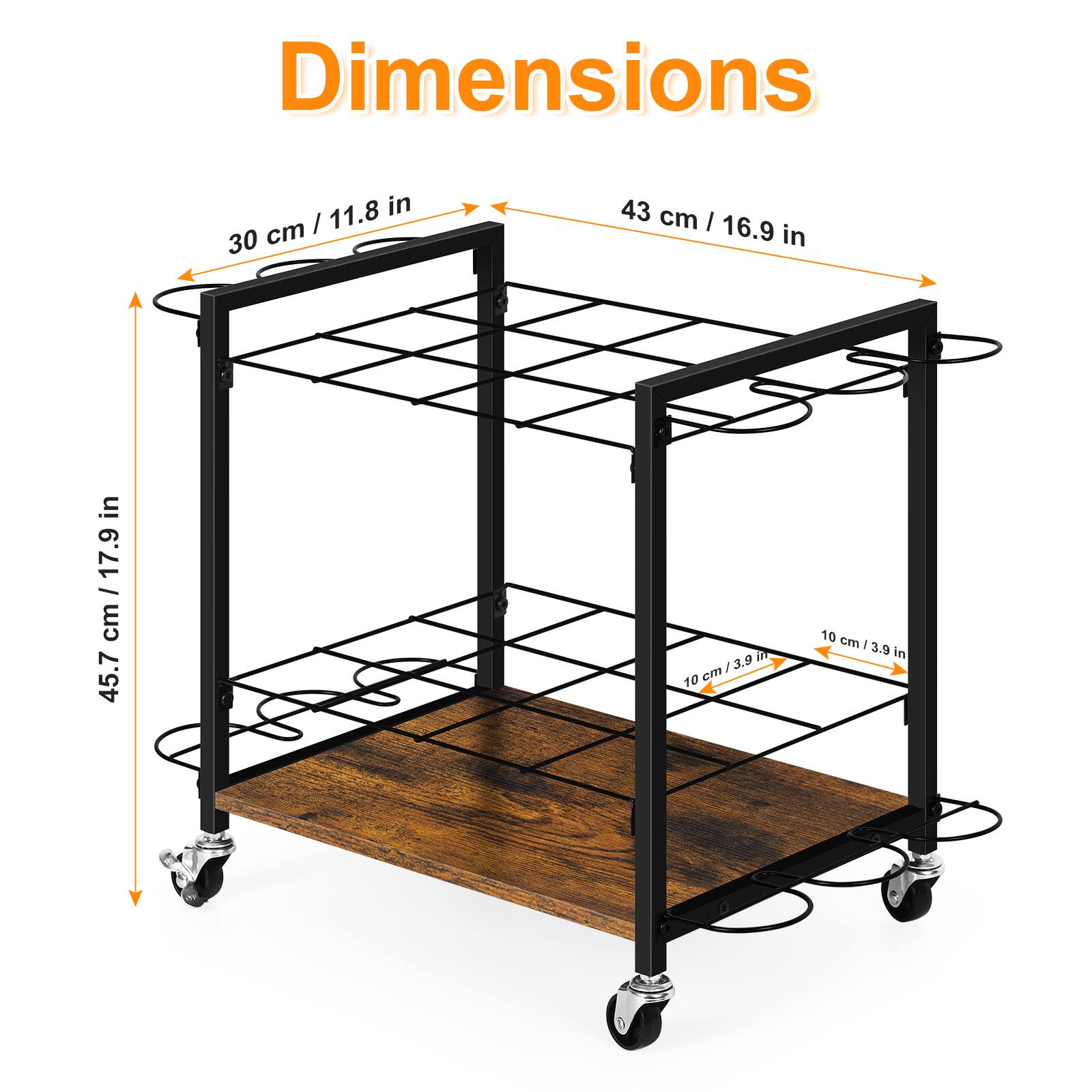 Dimensions  
30 cm / 11.8 in  
43 cm / 16.9 in  
45.7 cm / 17.9 in  
10 cm / 3.9 in