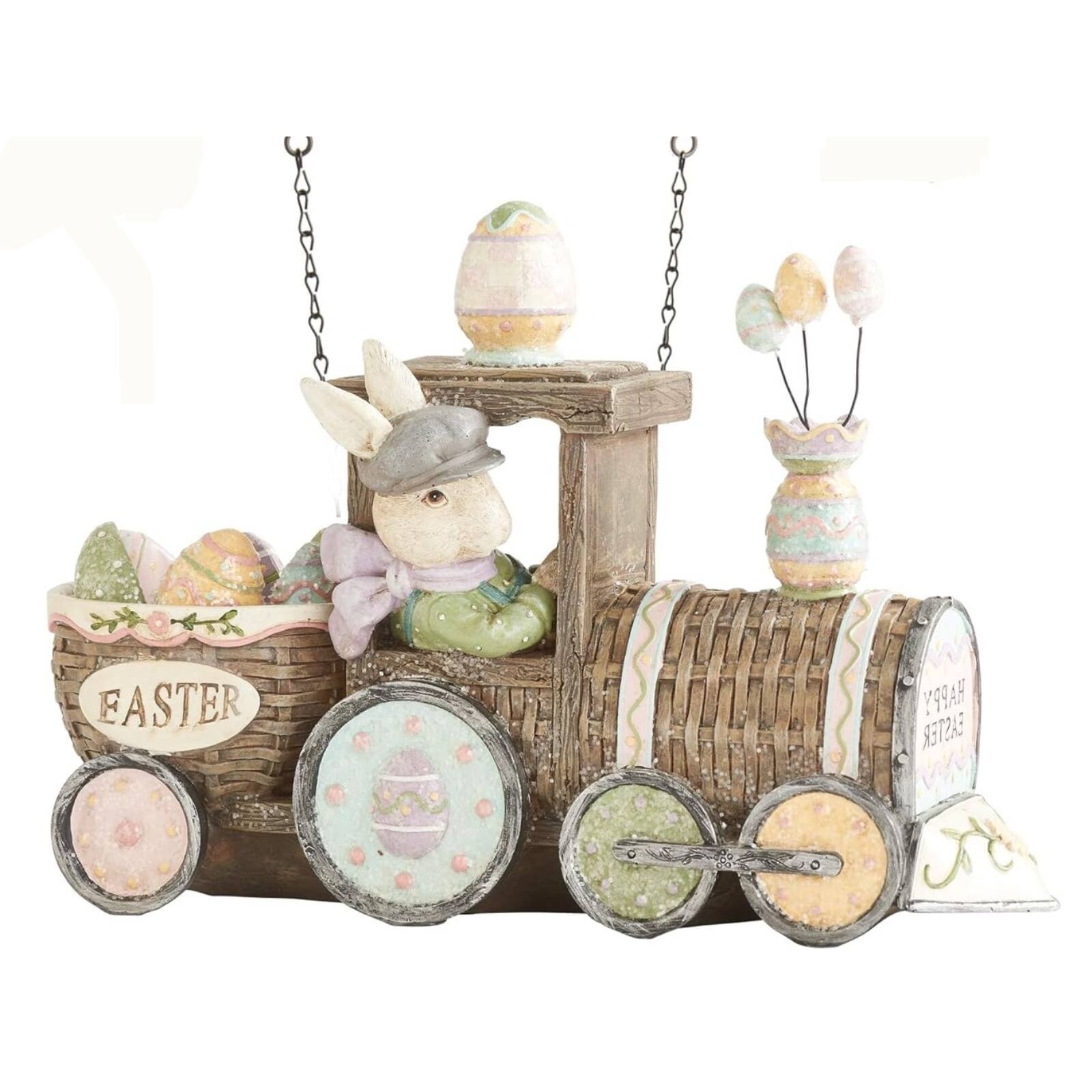 K&K Interiors - Happy Easter Glittered Bunny Train Arrow Replacement Sign 11 inch - Arrow Sold Separately - Brown