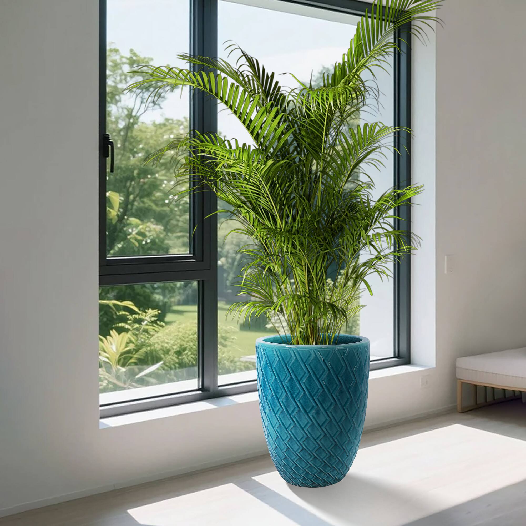 Back. Loheer - Loheer Large Ceramic Planter, Handmade Teal Ceramic Flower Pot with Drainage, Tall Indoor Outdoor Front Door Pot.